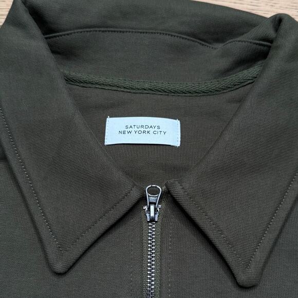 NWT Saturdays New York Men's Fundamental Quarter Zip Sweatshirt Army Green - Picture 9 of 16